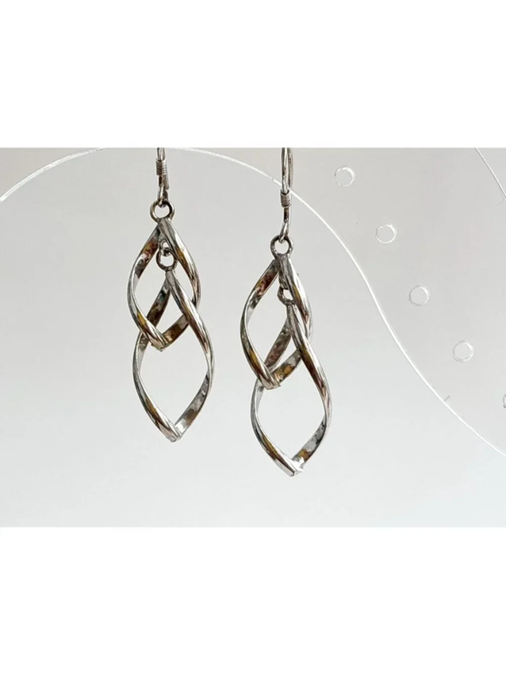 Double Marquise Shaped Art Deco Vintage Sterling Silver 925 Dangle Drop Earrings